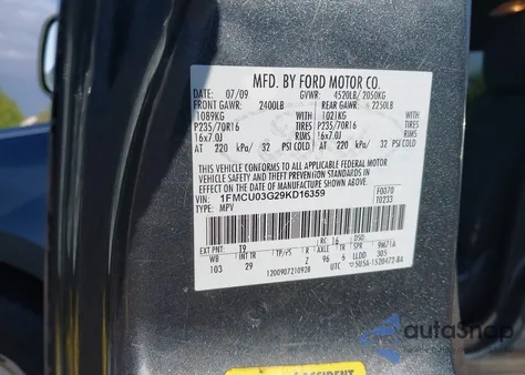 2009 Ford Escape Xlt from USA, damaged, VIN 1FMCU03G29KD16359